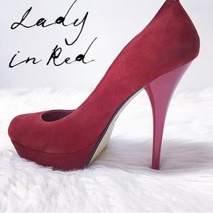 Victoria Red Velvet Pump w/Glossy Heel